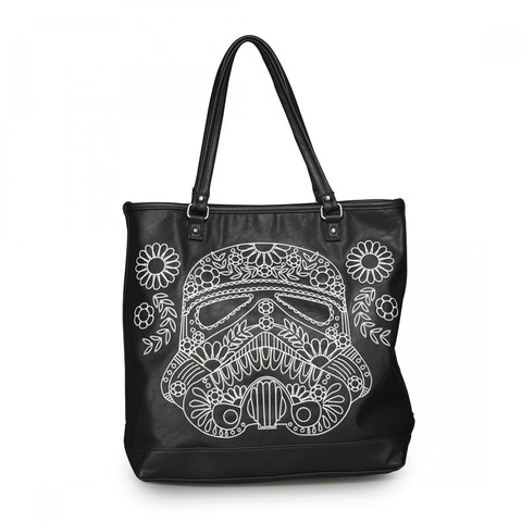 Star Wars Storm Trooper Walking Stitch Floral Denim Tote Bag