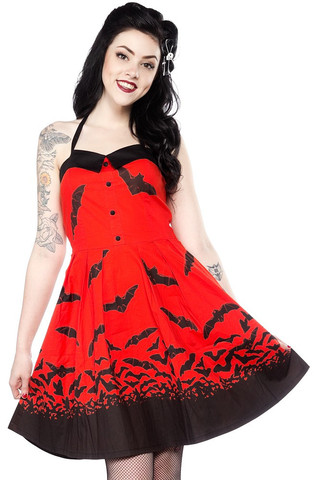 SOURPUSS SPOOKSVILLE BATS DRESS RED