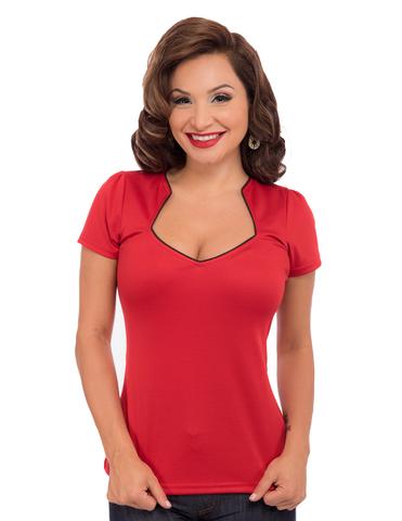 Piped Sophia Top Red