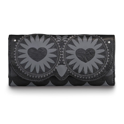 Black Owl with Heart Eyes Face Trifold Wallet