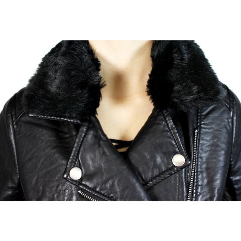 Faux Fur Collar Moto Leather Jacket