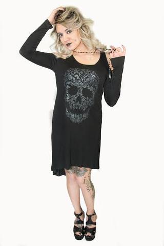 Cold Shoulder Midi Dress With Skull