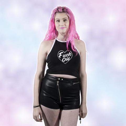Fuck Off Heart Cropped Ringer Style Halter Top