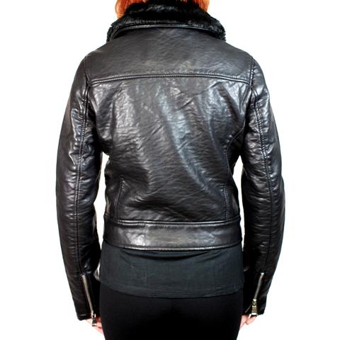 Faux Fur Collar Moto Leather Jacket