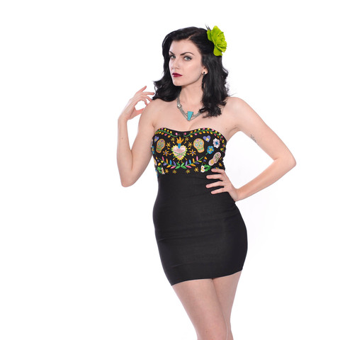 Mexican Embroidered Strapless Dress