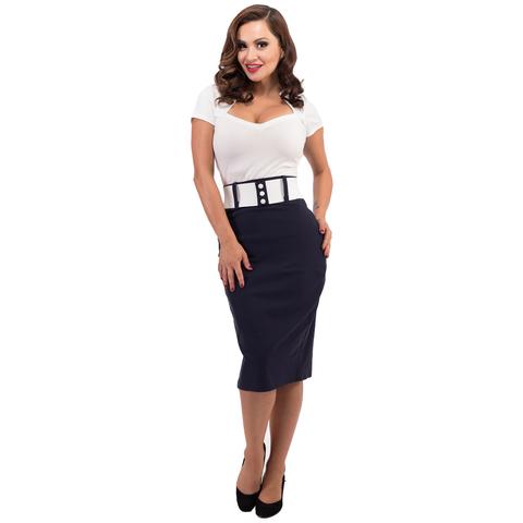 Navy Wiggle Pencil Skirt With Belt