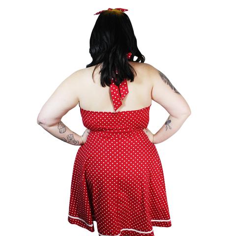 Red Polka Dot With Buttons Pinup Dress
