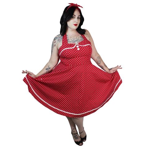 Red Polka Dot With Buttons Pinup Dress