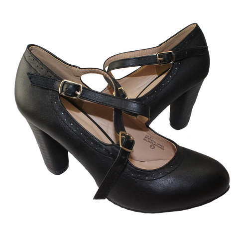 Black Vintage Style Mary Jane Heels