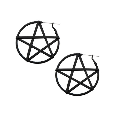 Black Pentagram Plug Hoops